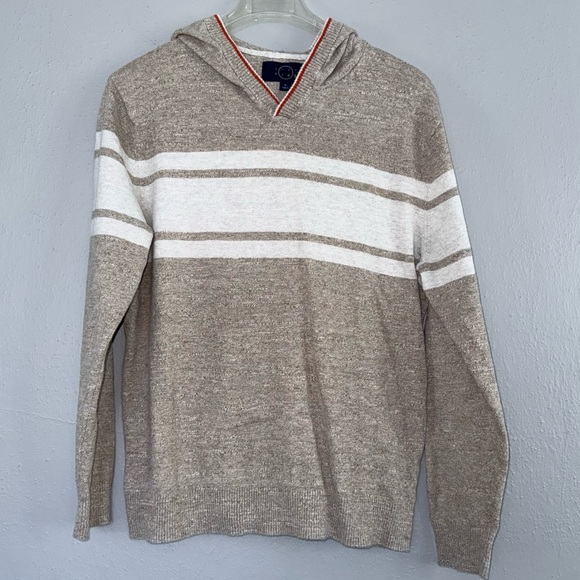 Even Tide Other - Even Tide Men's Size XL Beige and White Striped Sweater with hoodie